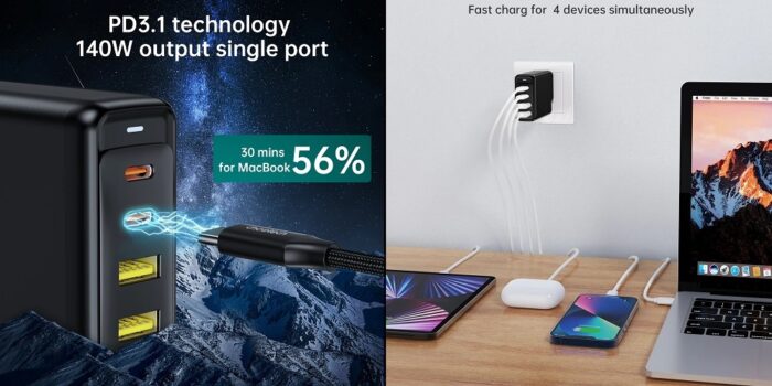 Kroviklis CHOETECH GaN 2x USB Type-C 2x USB Type-A: 140W PD3.1 QC3.0